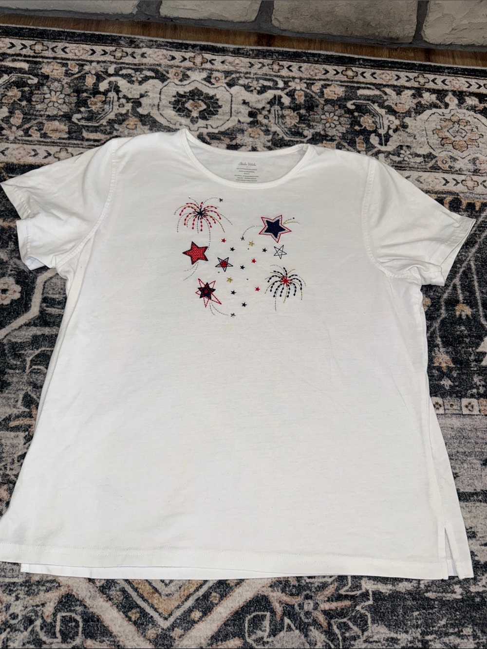 Women’s embroidered Star & Fireworks Graphic Tee